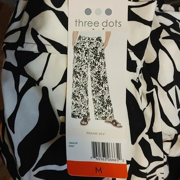 NWT Three Dots Women's Pull-On Pant Black/White - Picture 9 of 9